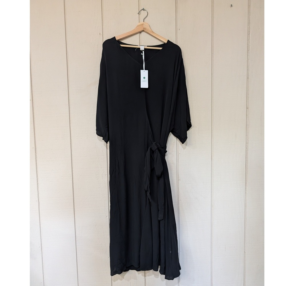 Isolde Roth Black Viscose Tie Front Back Midi Dress Plus Size 18/20 NWT 00215241